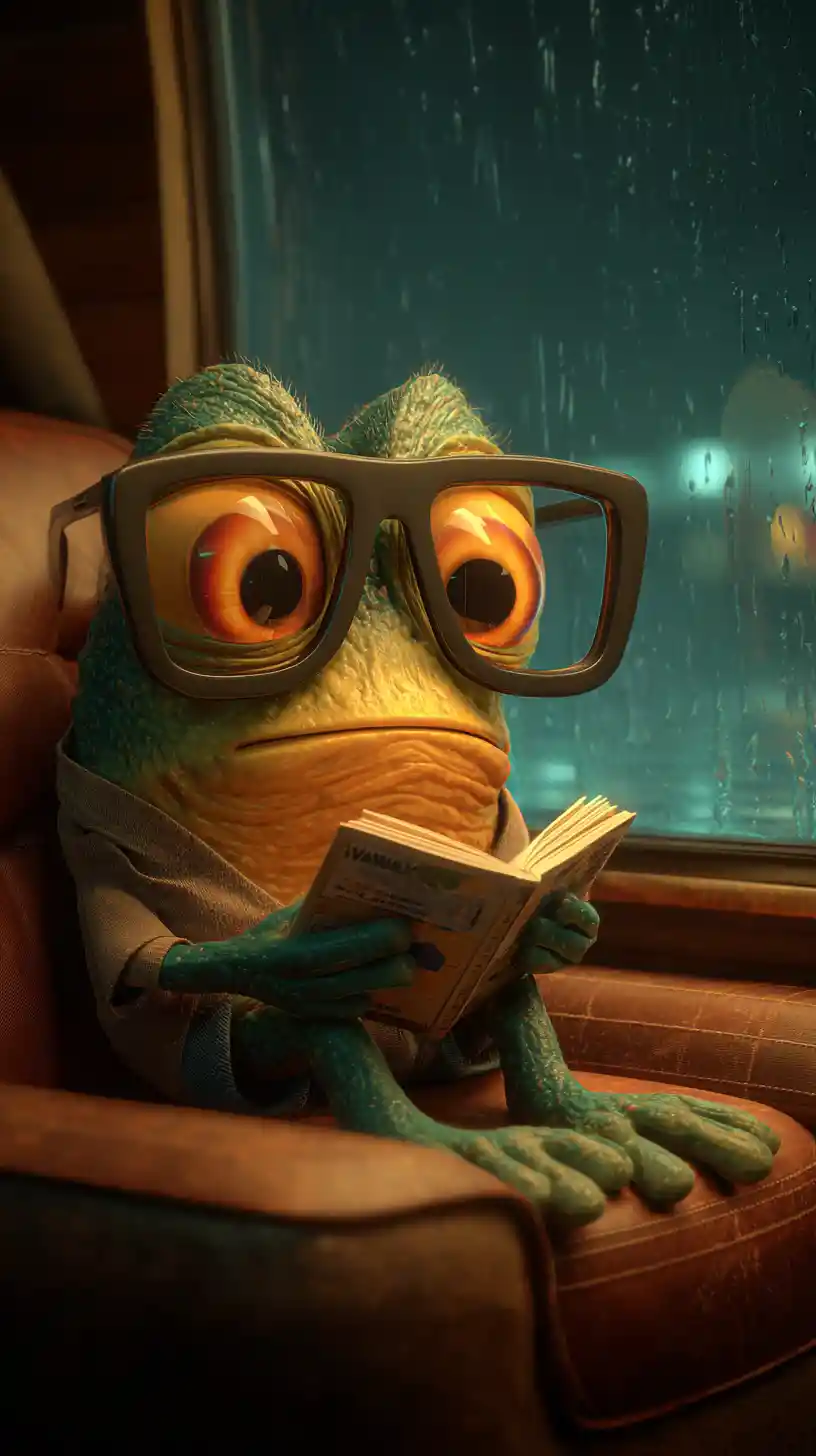 Anthropomorphic Frog Reading By A Rainy Window