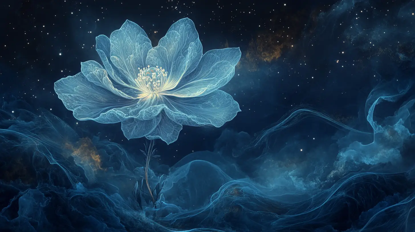 Ethereal Flower Blooming Under A Starry Night Sky