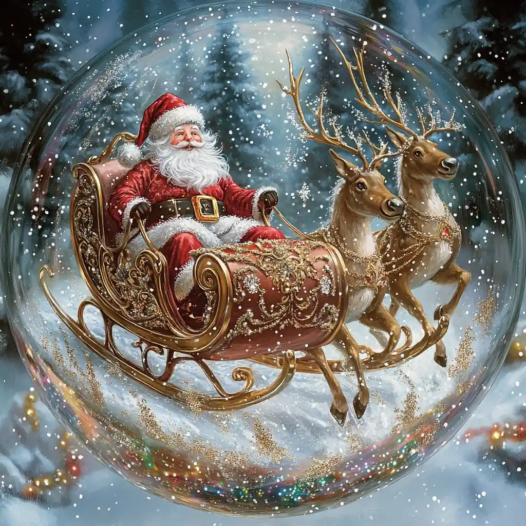Weihnachtliche Kristallschneekugel mit Santas magischem Schlitten