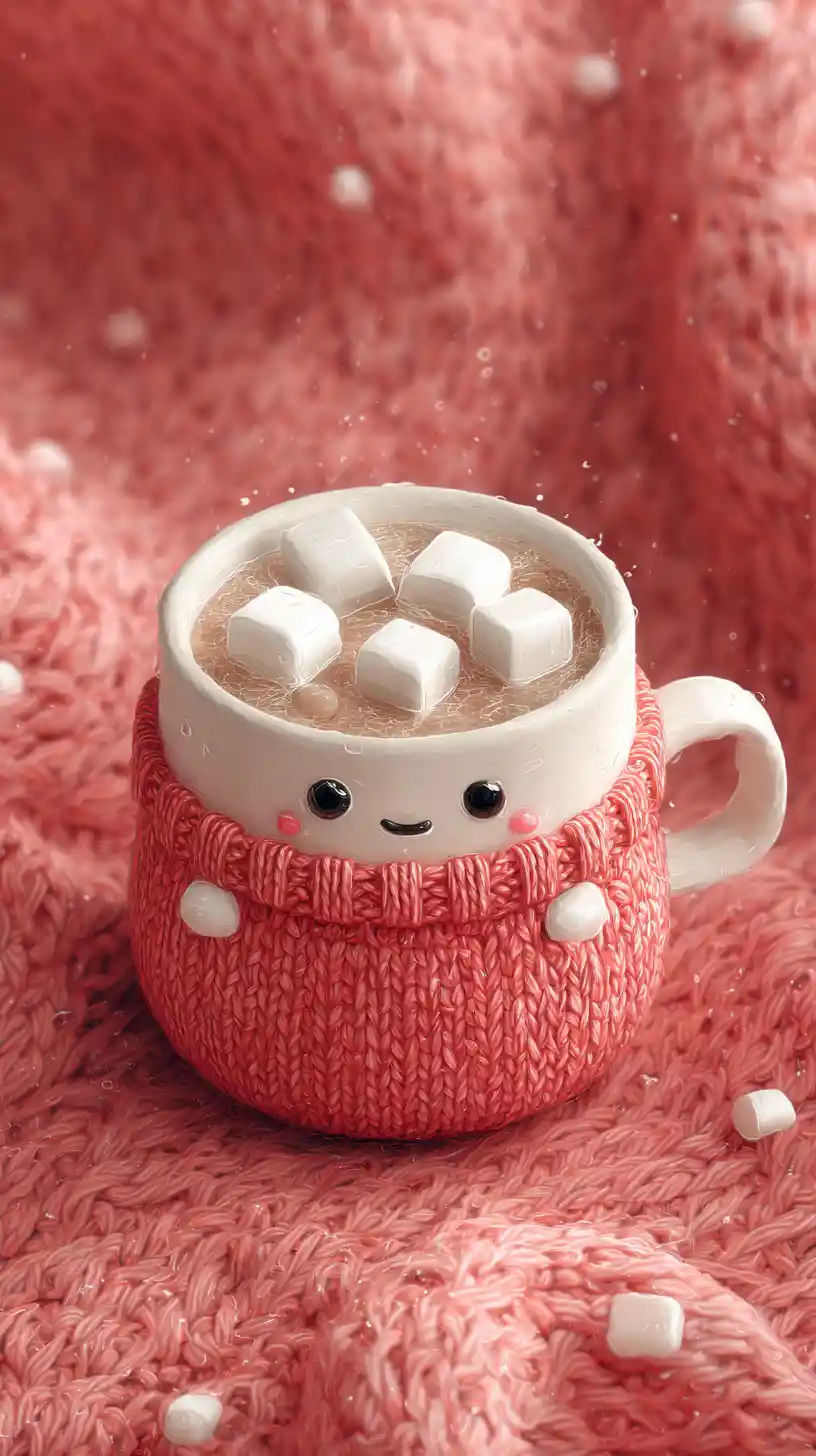 Cute white mug of hot cocoa with marshmallows