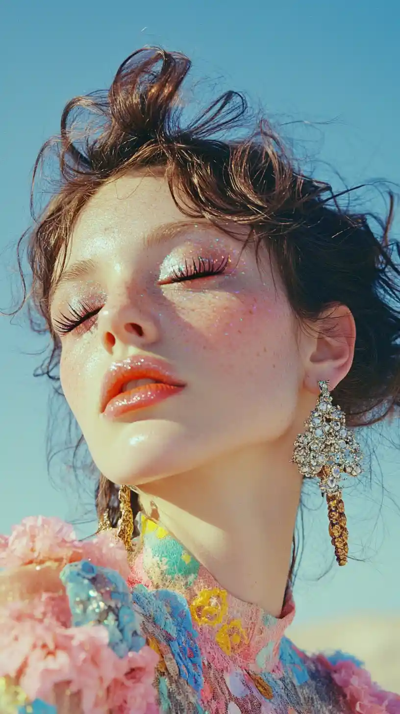 Retro fashion woman at beach during dreamy sunset