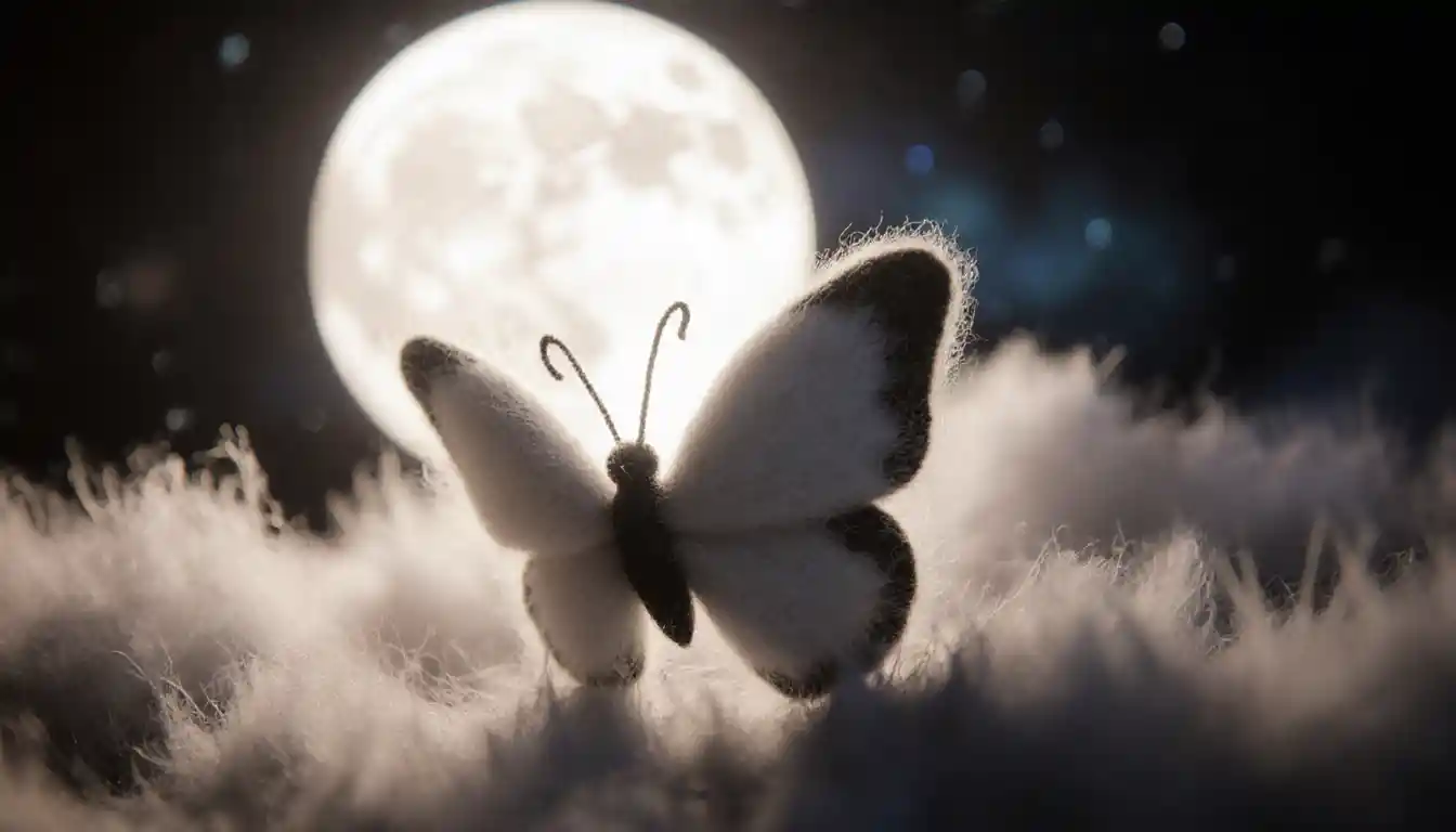 Miniatura di Farfalla di Lana sotto una Luna Piena Splendente