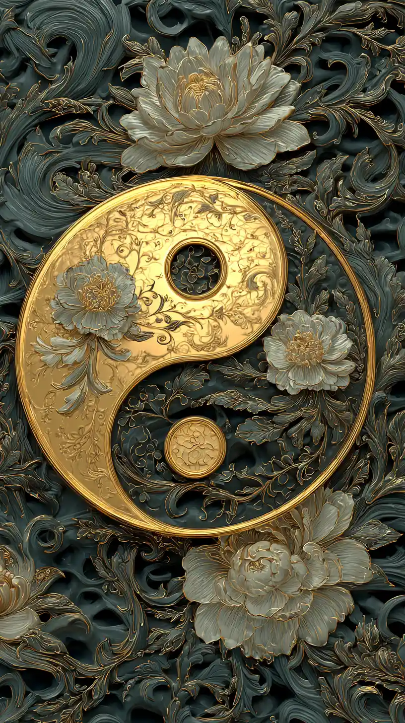 Simbolo Yin Yang Ornamentale con Bordo di Filigrana Luminosa