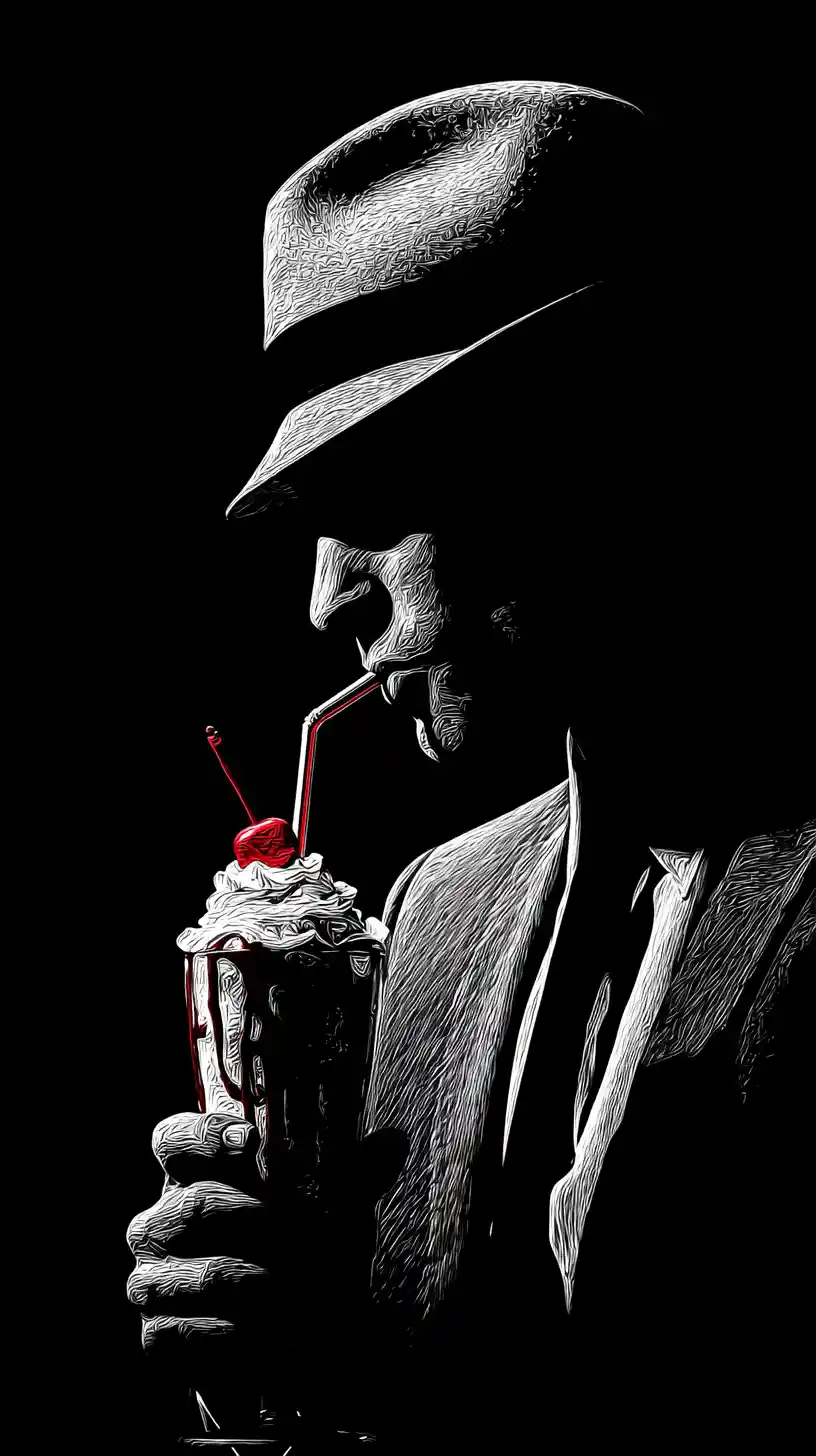 Black and white impasto ice cream sundae with cherry