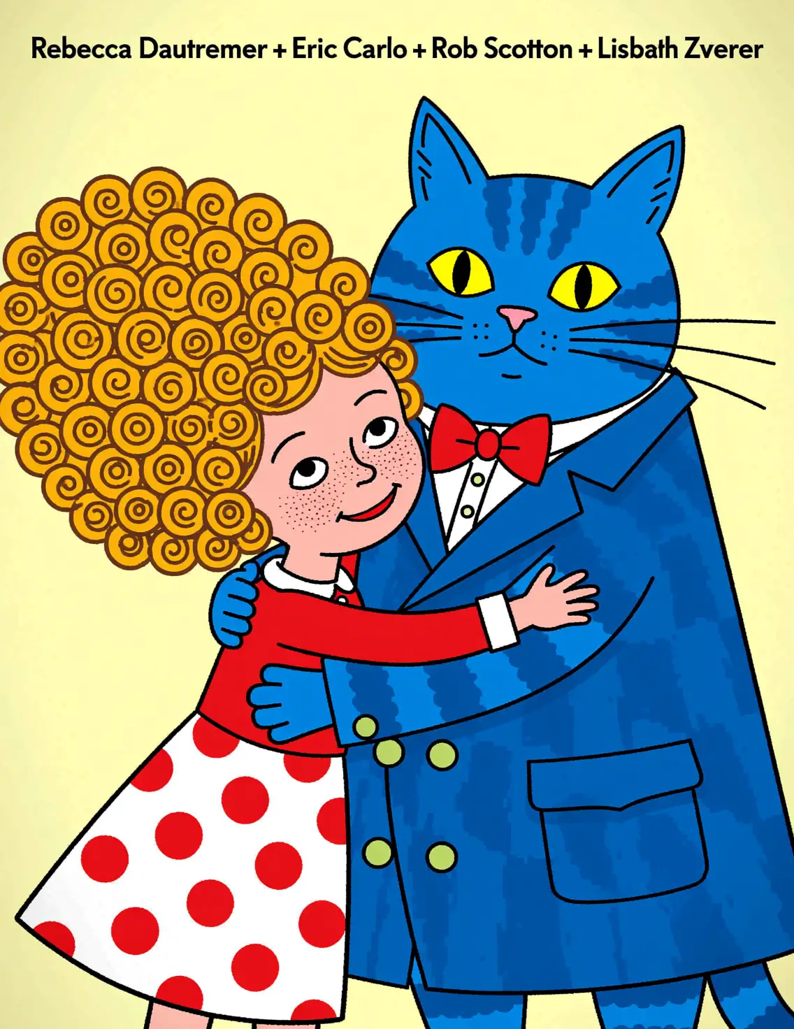 Freckled girl hugging a giant blue British cat