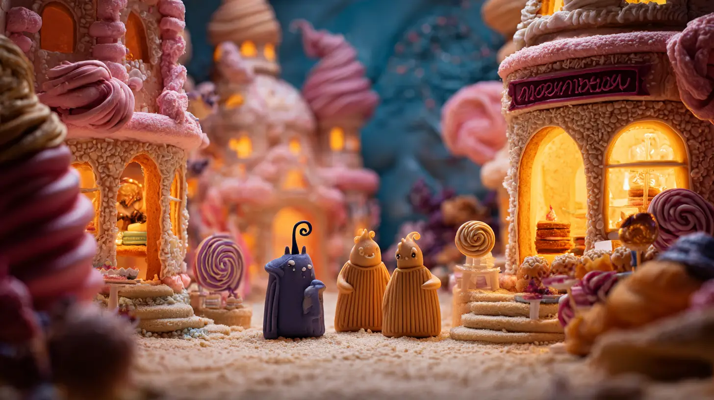 Whimsical Halloween world made of pastries and candy