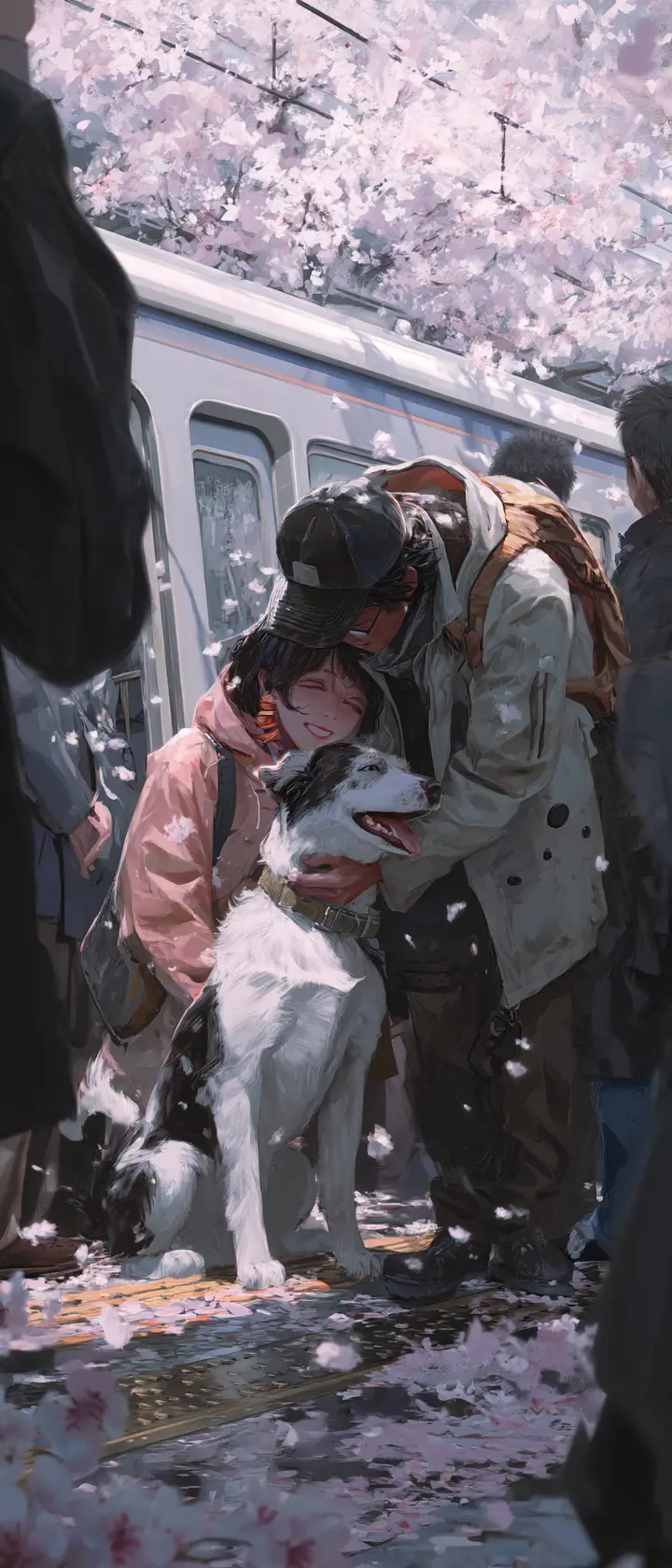 Anime girl reunites with lost dog at train station