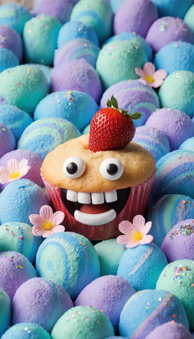 Cheerful Strawberry Cupcake In Dreamy Colorful Swirls