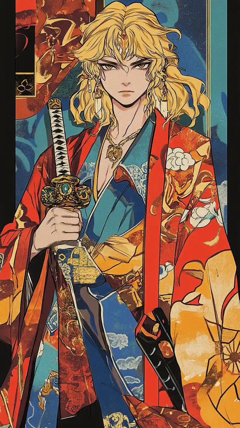 Regal blonde anime princess with futuristic japanese flair