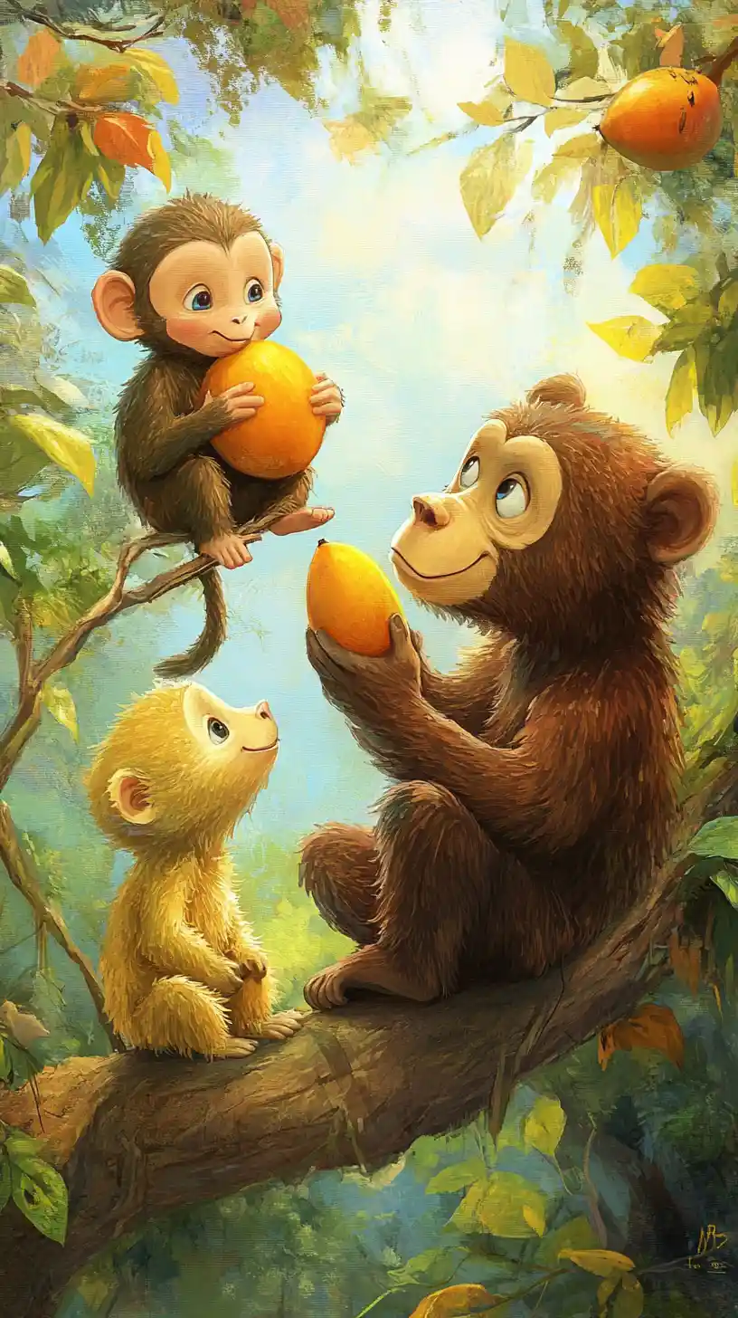 Monkey Eating A Mango While A Curious Bear Watches