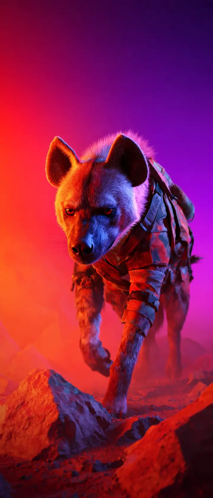 Battle hardened hyena in post apocalyptic ruins