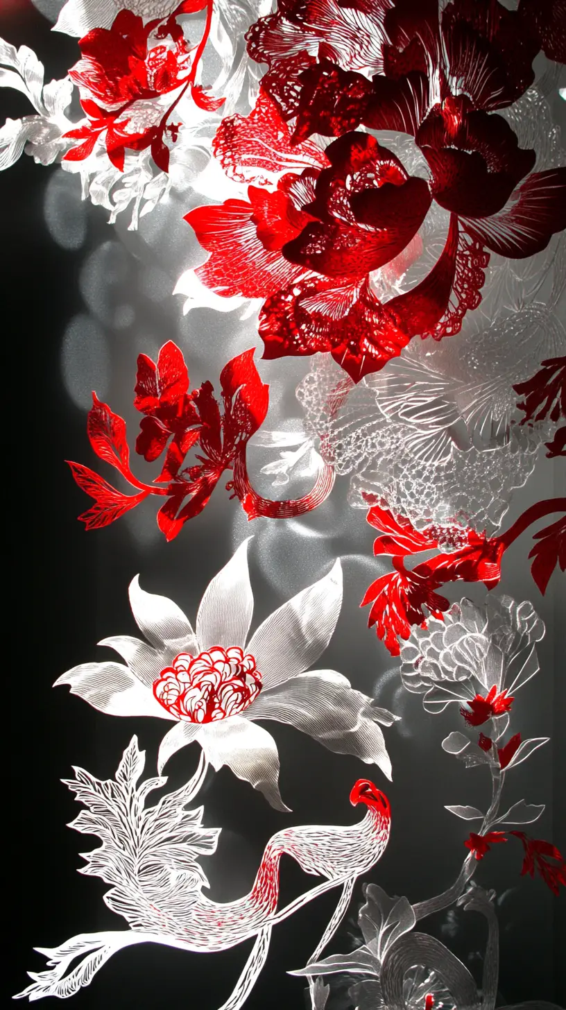 Delicate papercraft glass flower on dark layered background