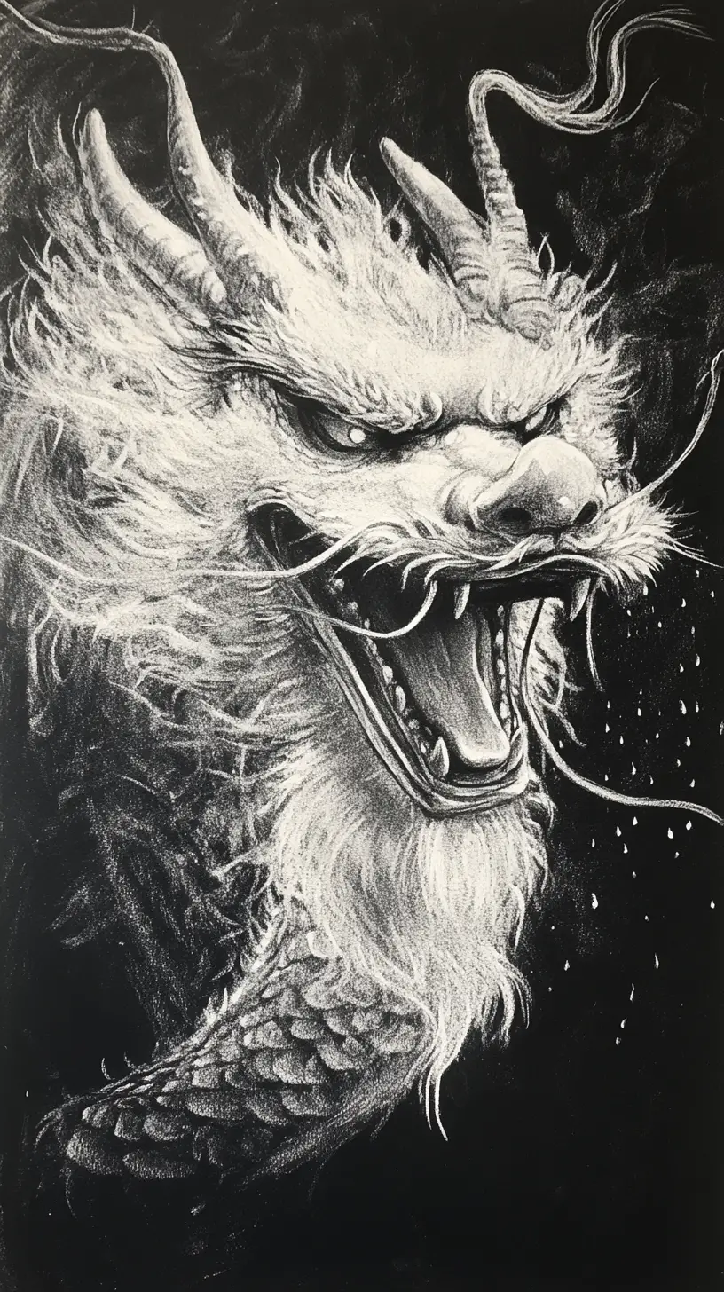 Joyful Chinese Dragon Chalk Portrait In The Rain