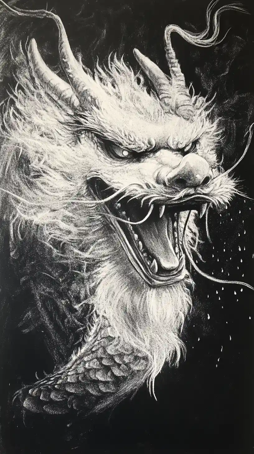 Joyful Chinese Dragon Chalk Portrait In The Rain