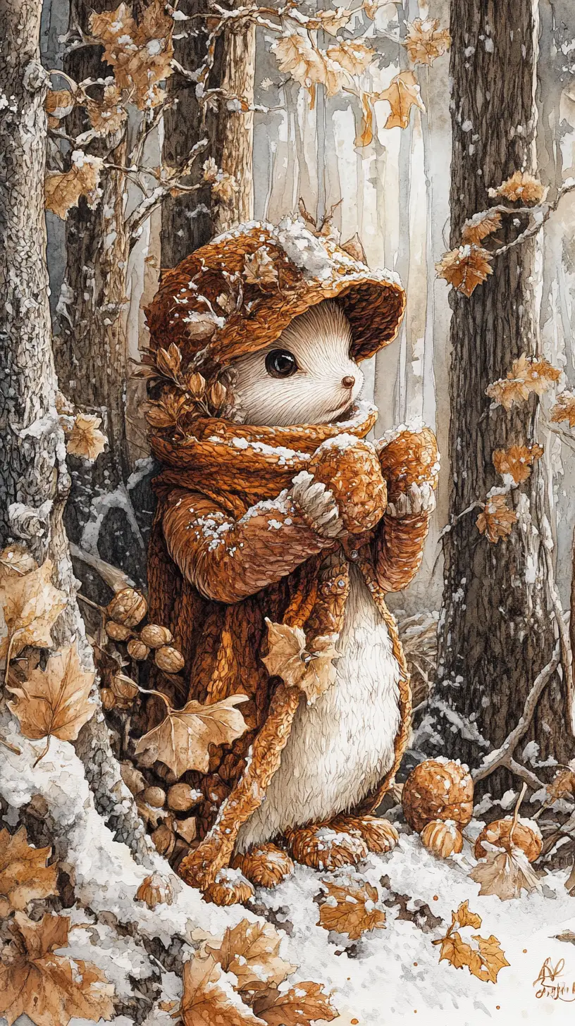 Cute baby orangutan in autumn scarf with cookies