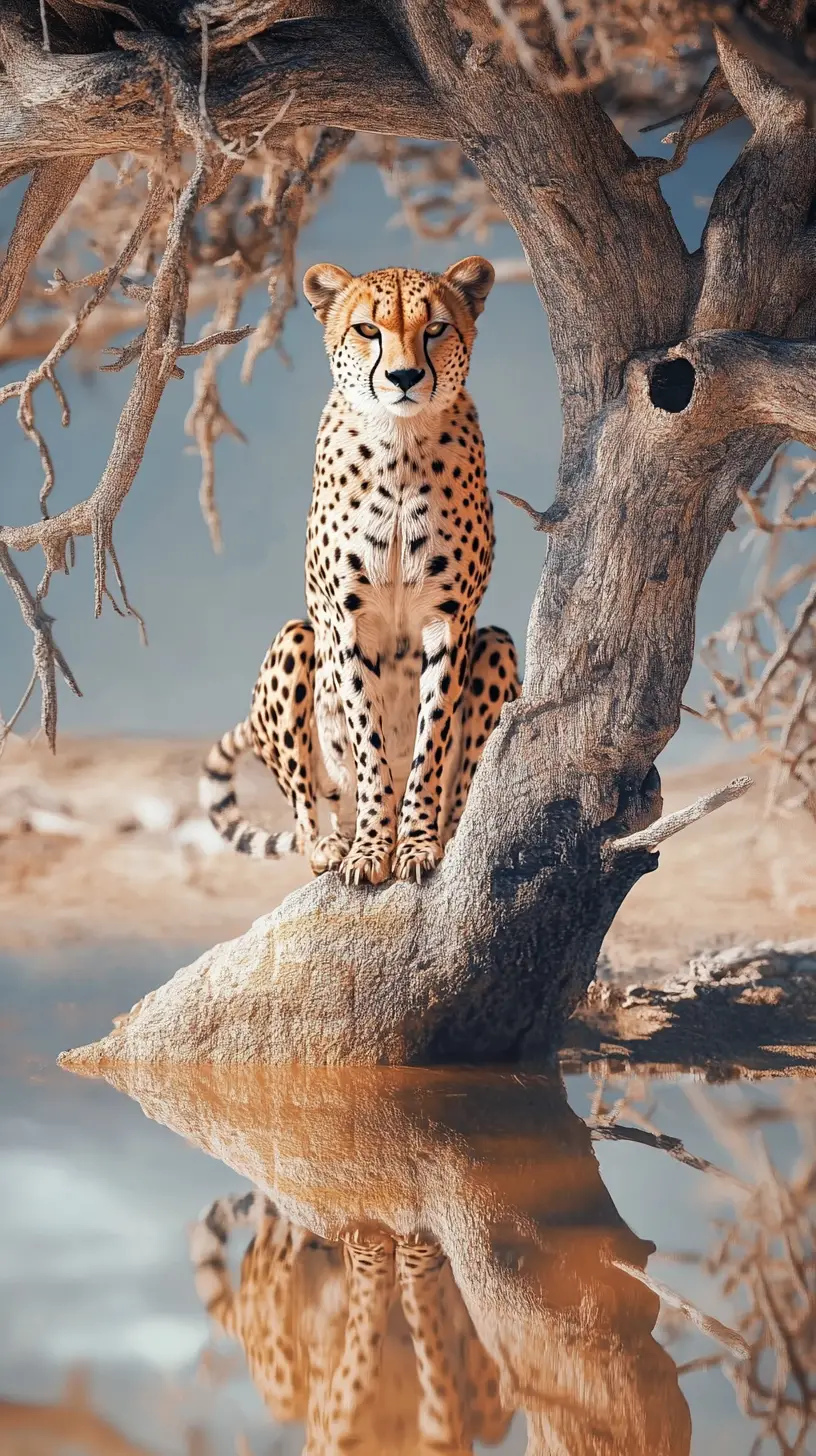 Surreal illusion of a cheetah in a strange artistic scene