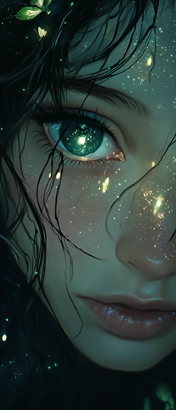 Fantasy anime portrait of a glowing eyed forest girl