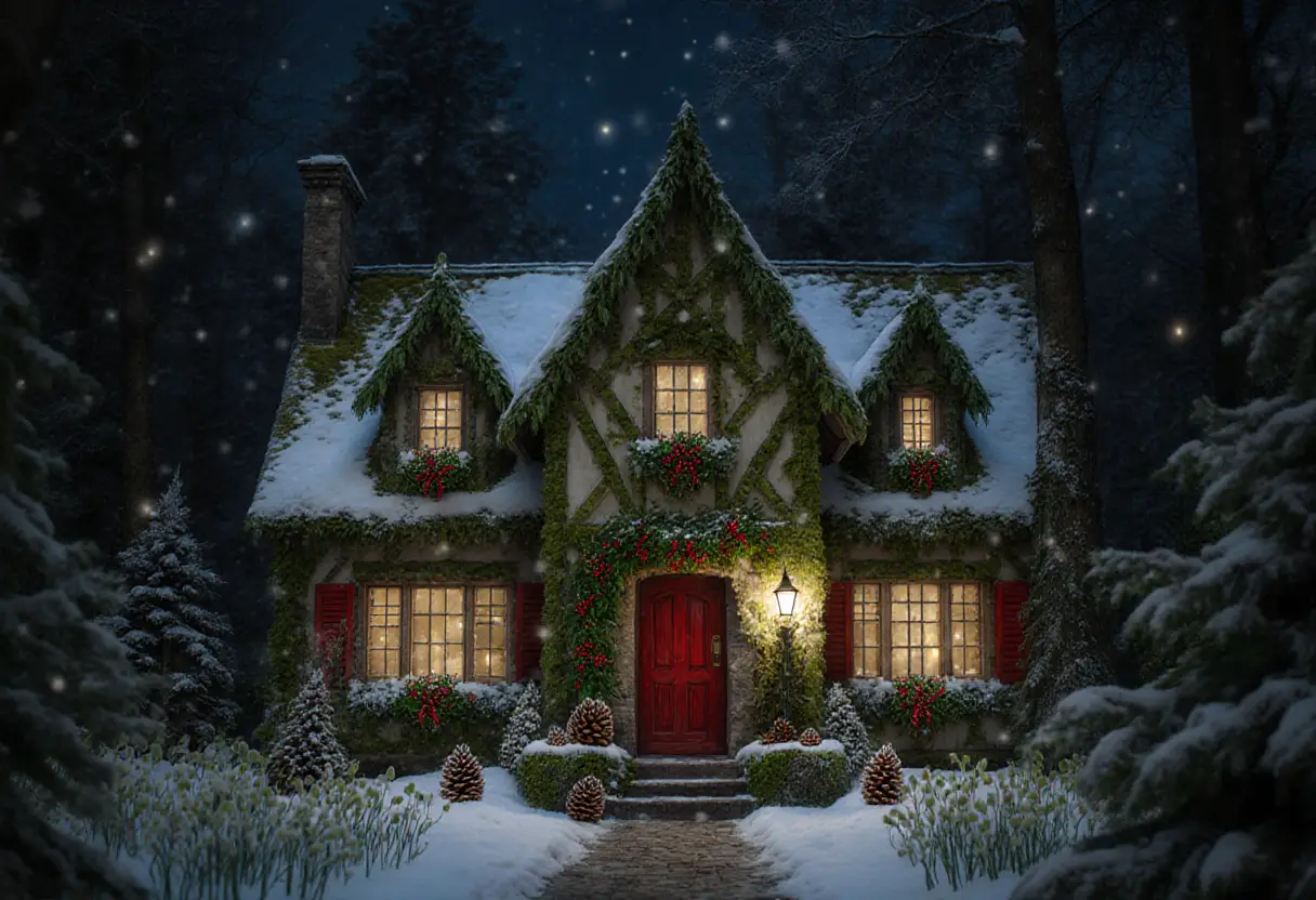 Ethereal Fantasy Cottage In A Winter Solstice Forest