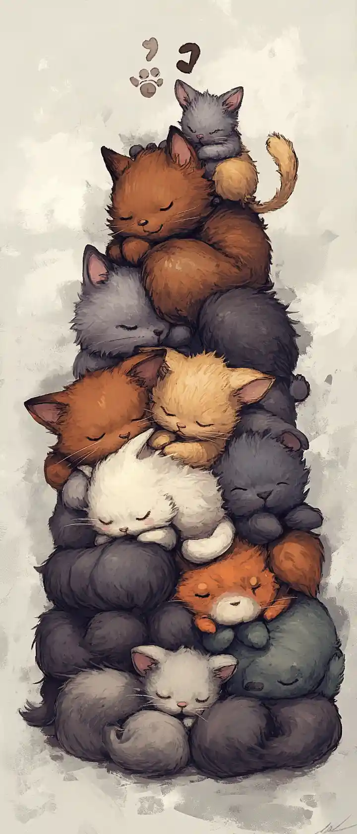 Chibi animal puppy pile in a cozy sleeping heap