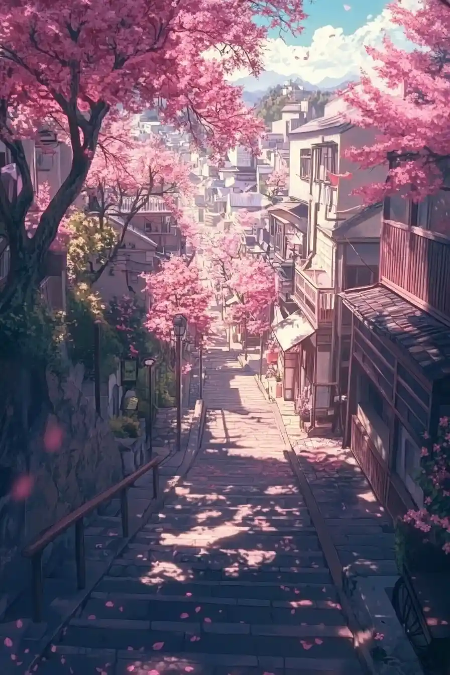 Dreamy Anime Landscape In Soft Pastel Candy Colors