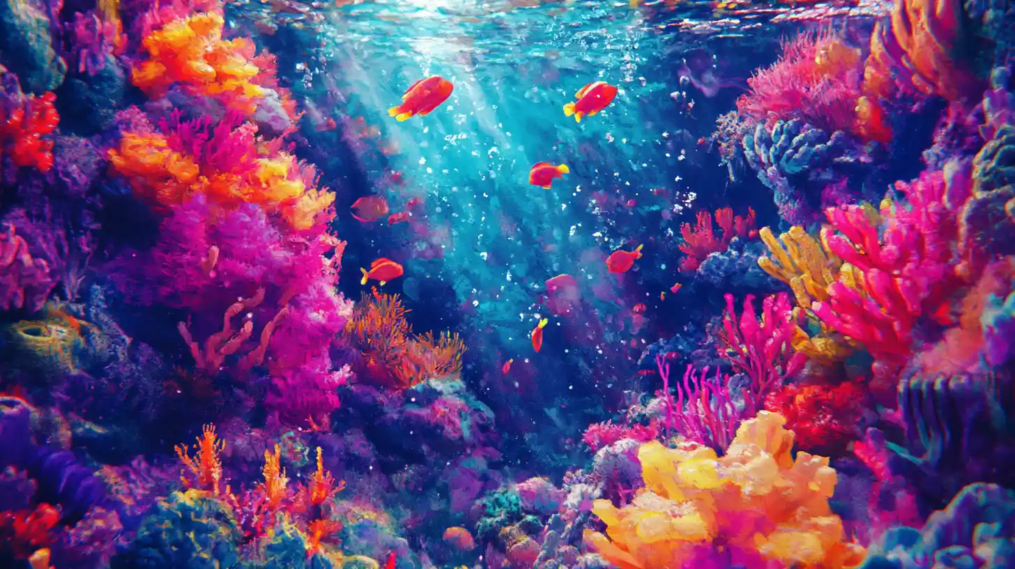 Colorful Coral Reef With Exotic Underwater Marine Life Illustration