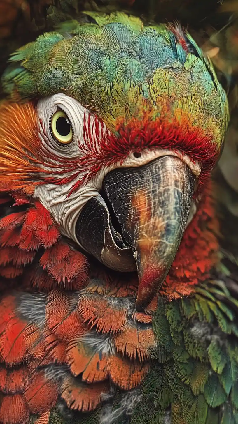 Scena surreale di illusione con un pappagallo colorato