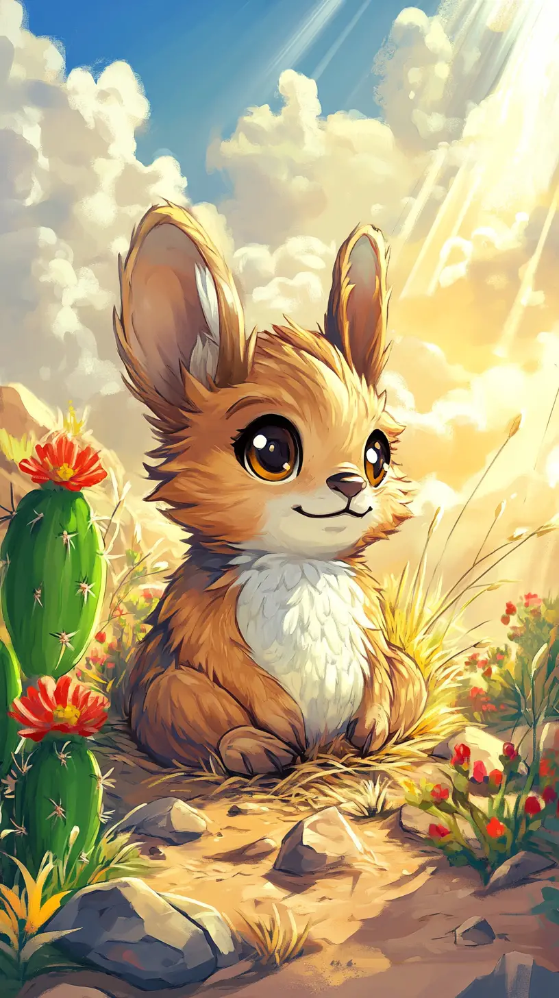 Cute desert jerboa resting in warm digital art scene