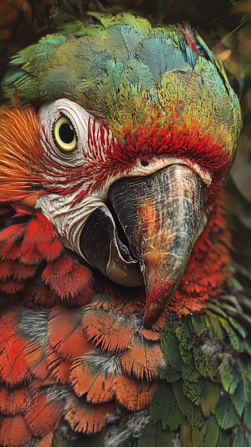 Surreal illusion scene featuring a colorful parrot
