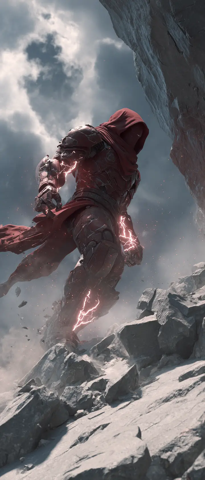 Armored giant juggernaut shattering a mountain in motion