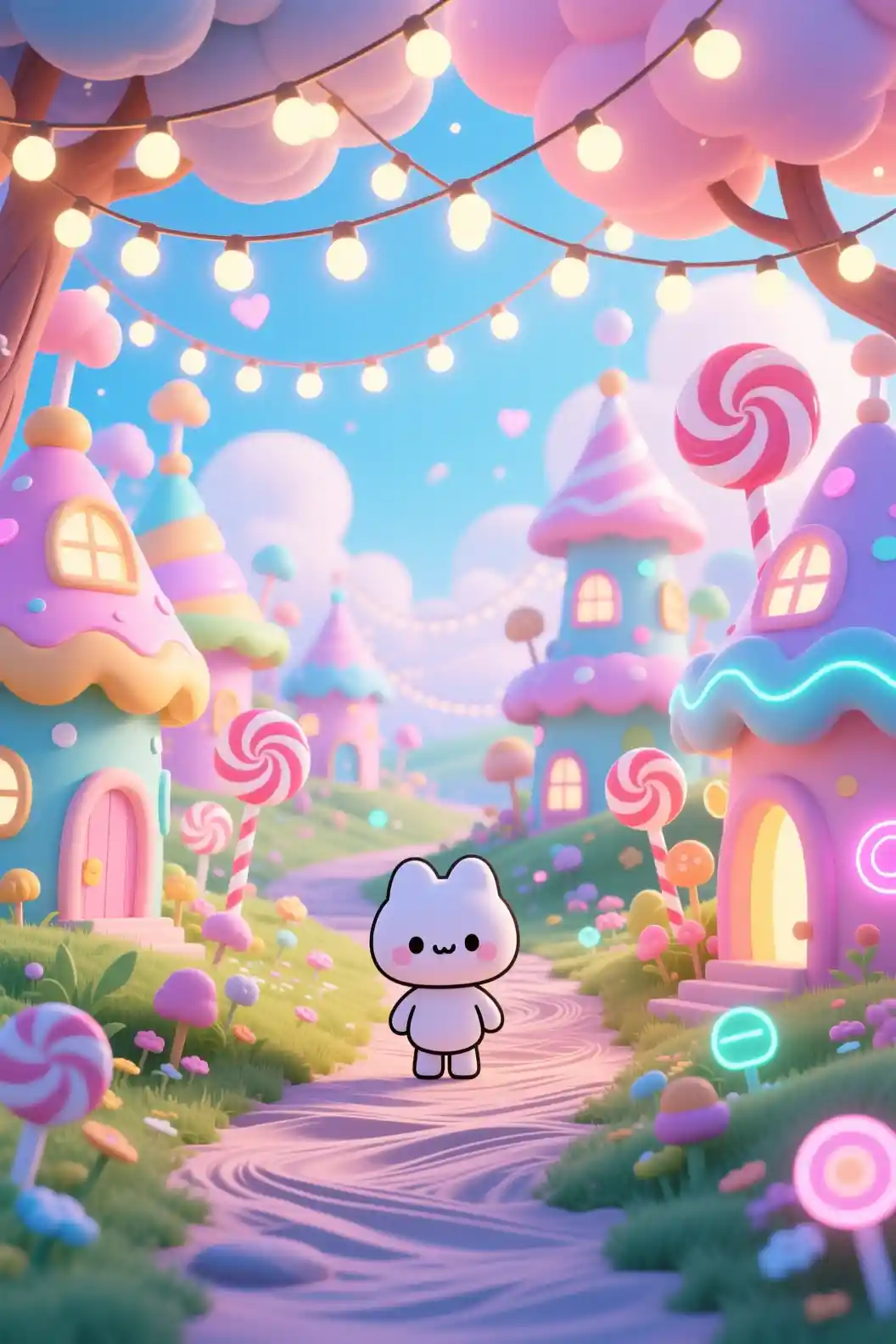Whimsical Candy Colored Wonderland Path With String Lights