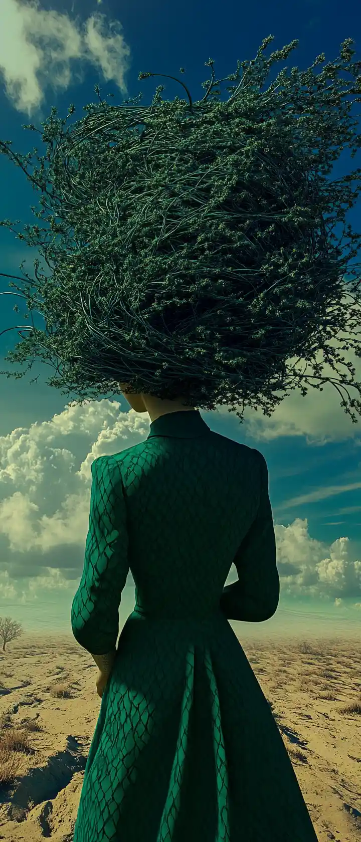 Wunderschönes Mädchen in einer surrealen tiefvioletten virtuellen Umgebung