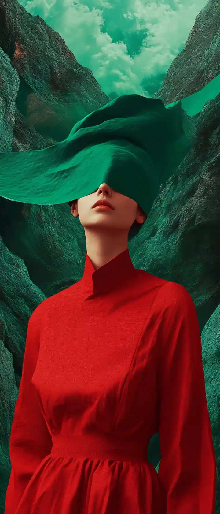 Surreal portrait of a beautiful girl in a virtual world