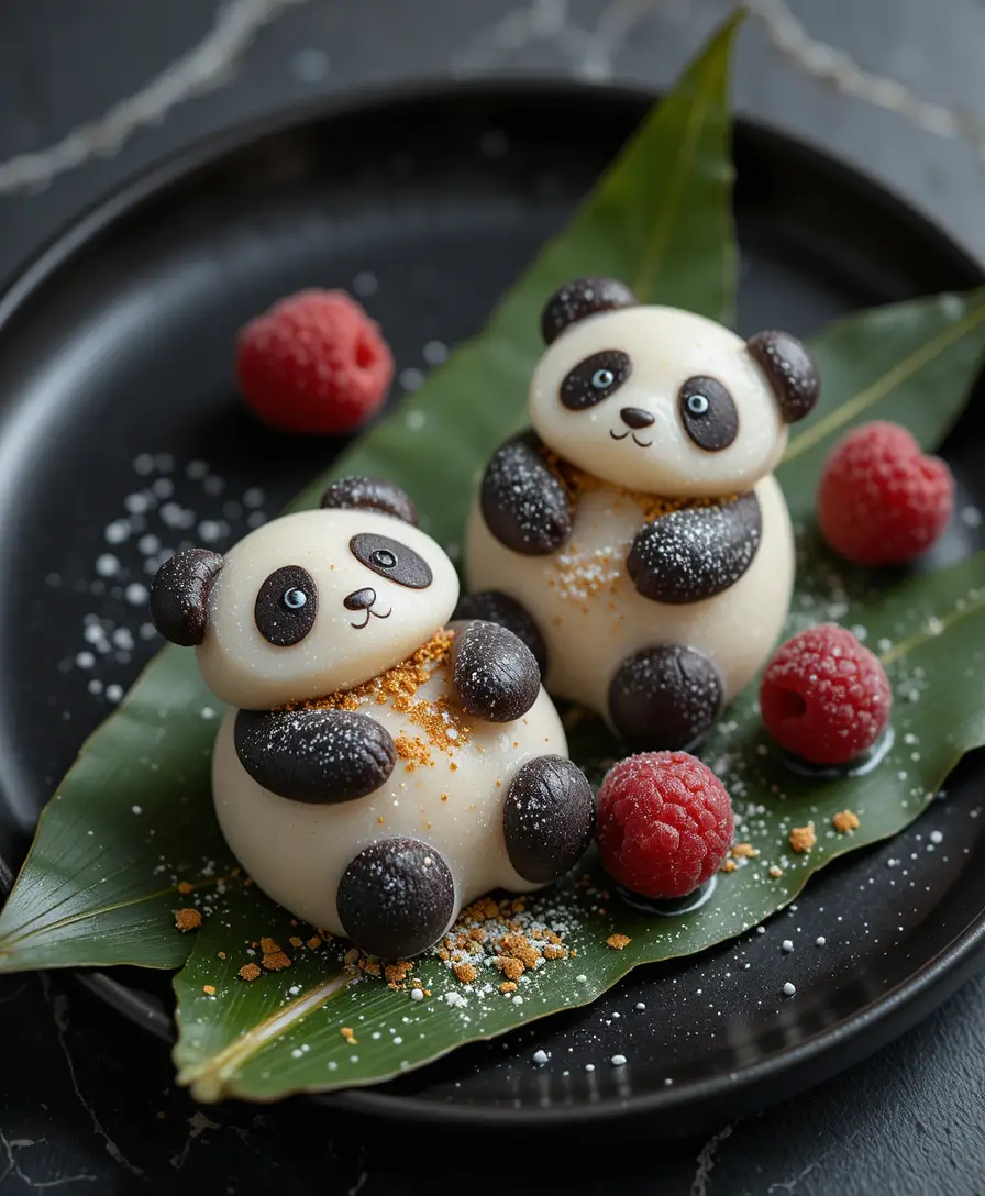Close up food photography of panda mochi ice cream dessert