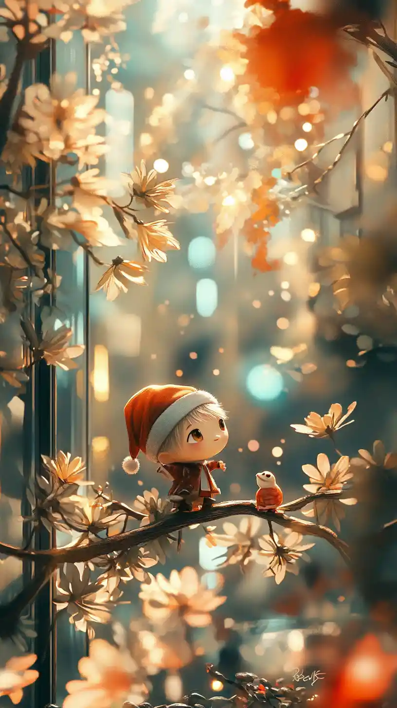 Cute chibi flower blooming in a sunny city street