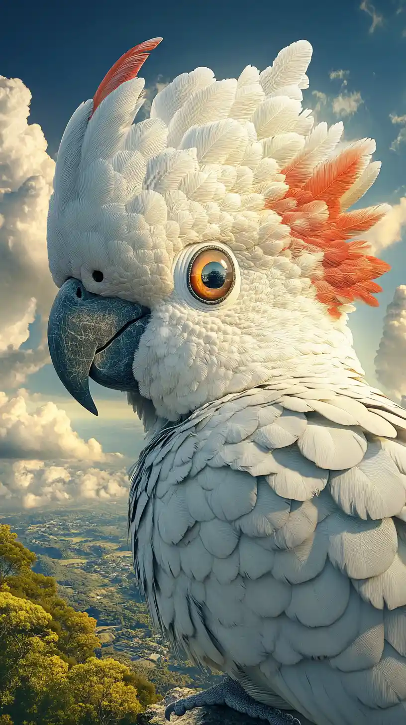 Ilusión surrealista de cacatúa en una extraña escena artística