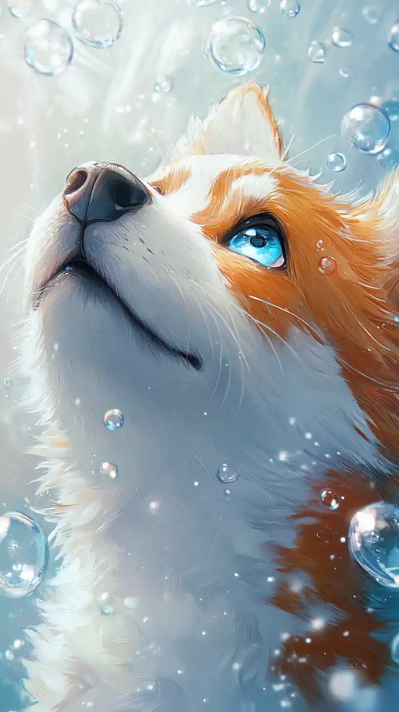 Cute anime style cat portrait with blue eyes