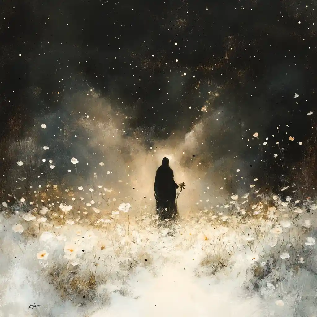 Traveler Discovering An Alien Garden Of Fallen Stars