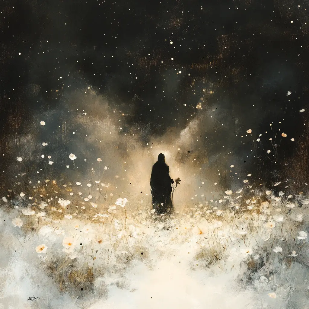 Traveler Discovering An Alien Garden Of Fallen Stars