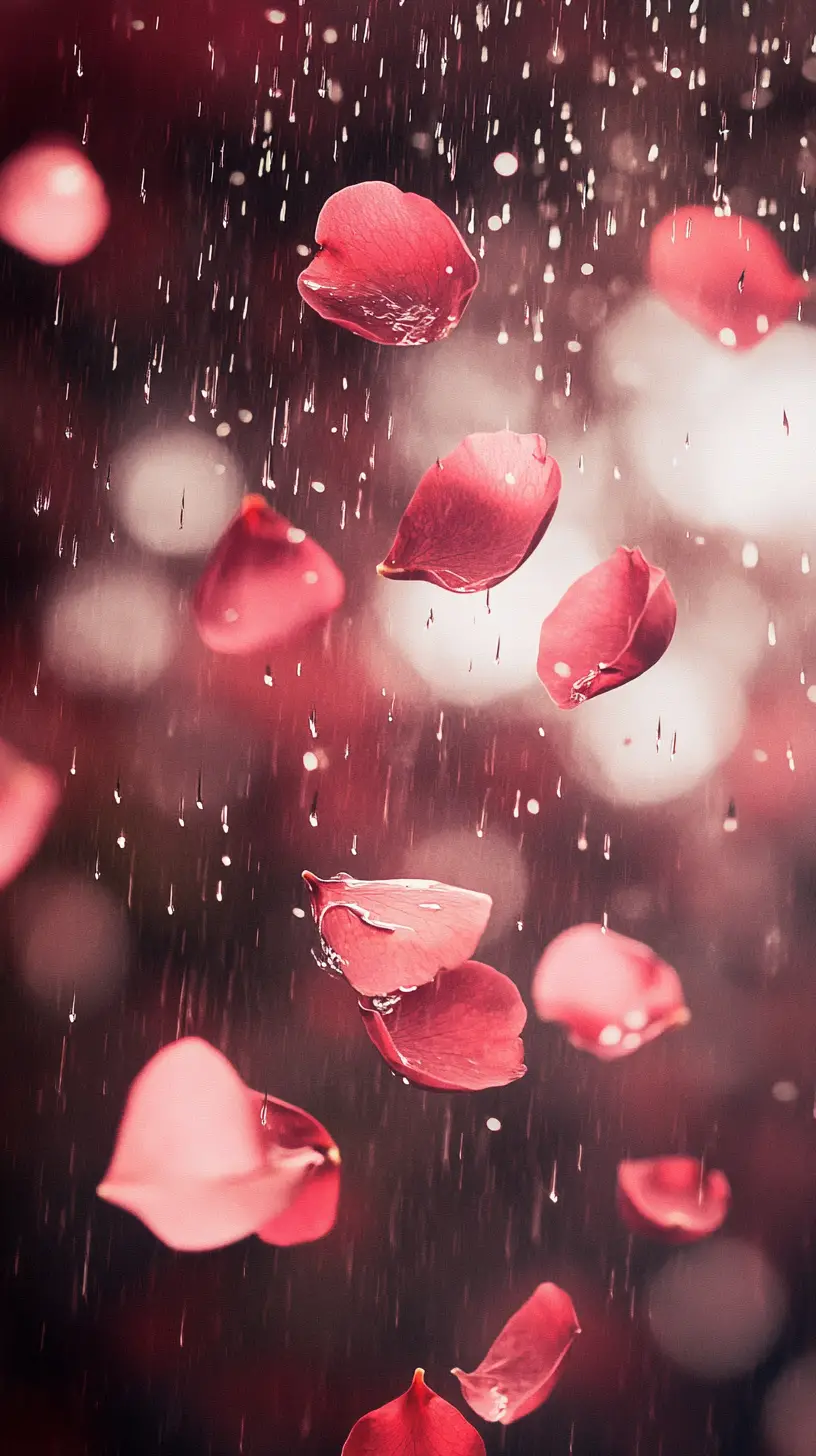 Falling rose petals in rain in soft watercolor painting