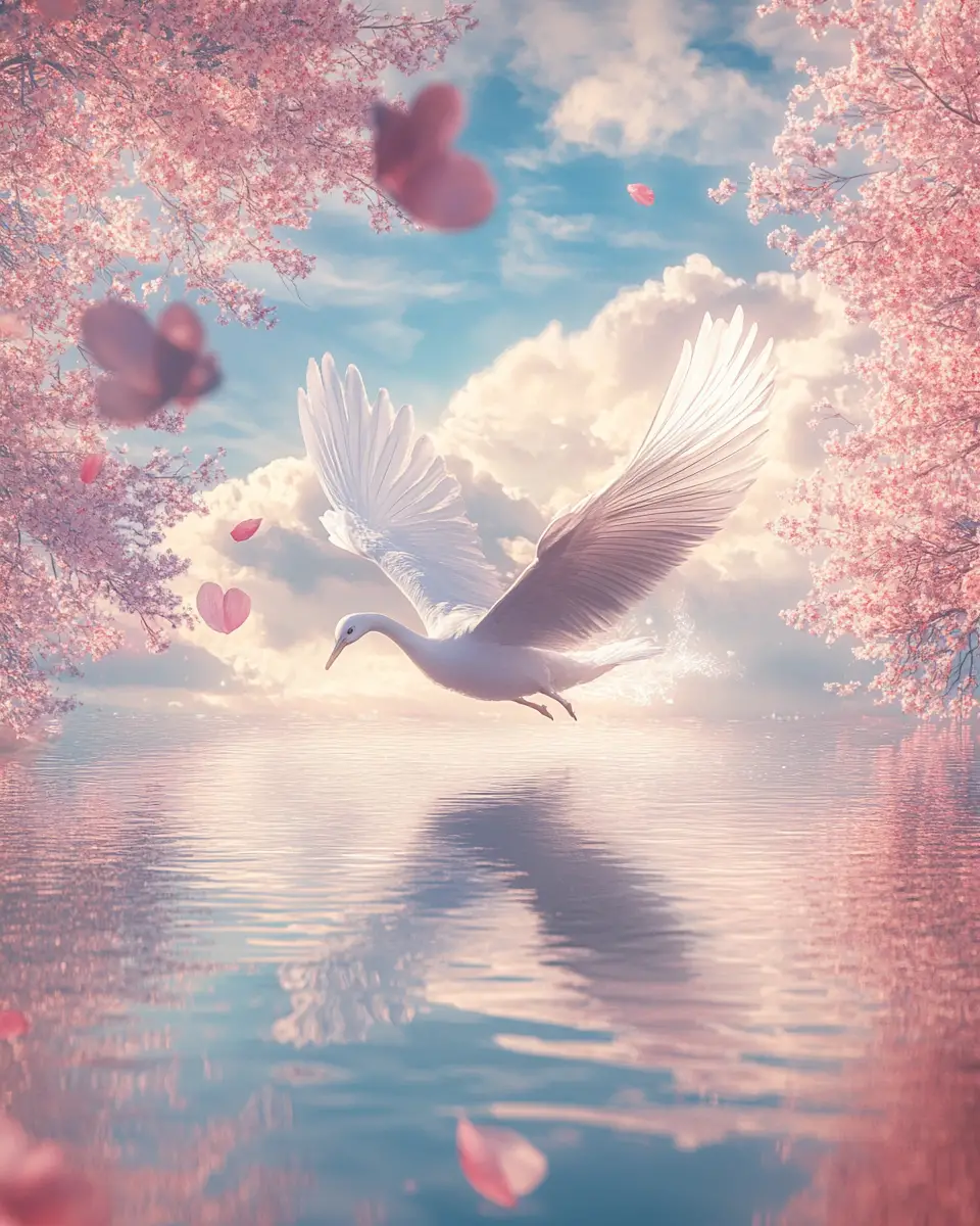 Serene man rising from calm lake in divine light
