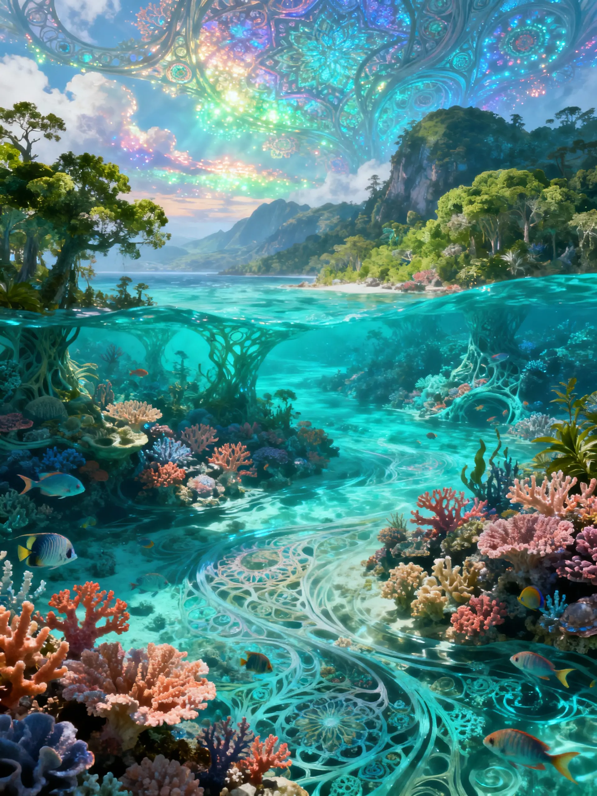 Ethereal Fantasy Landscape Of Water Forests And Reefs