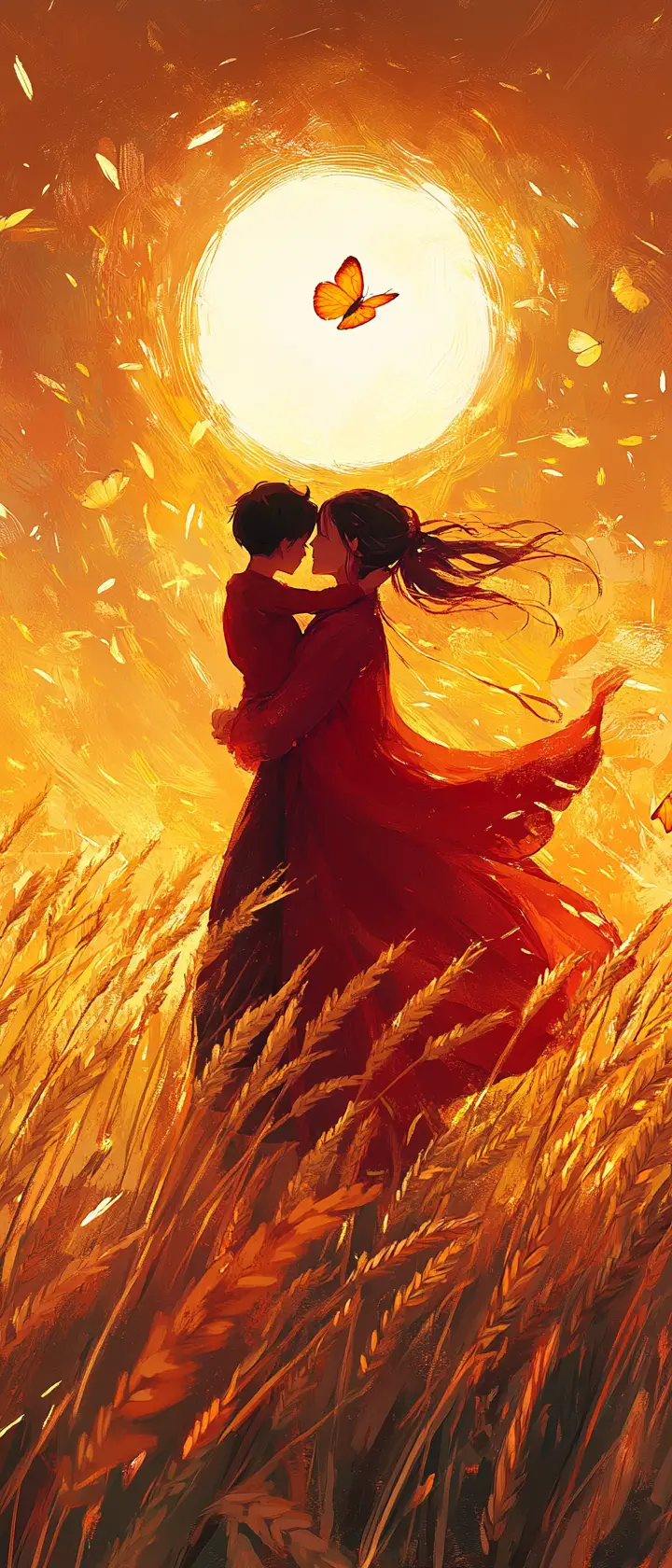 Mother And Child Embrace In A Golden Wheat Field