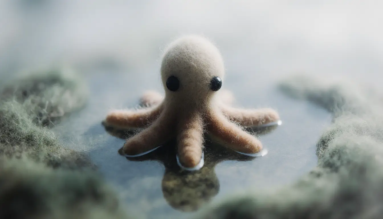 Needle felted wool octopus in soft macro composition