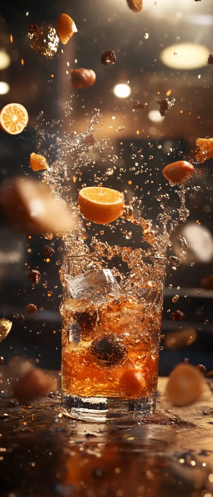 Cinematic 3D product scene with dramatic slow motion action