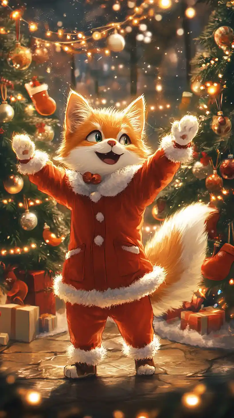 Cute cat dancing in a cozy christmas decorated room