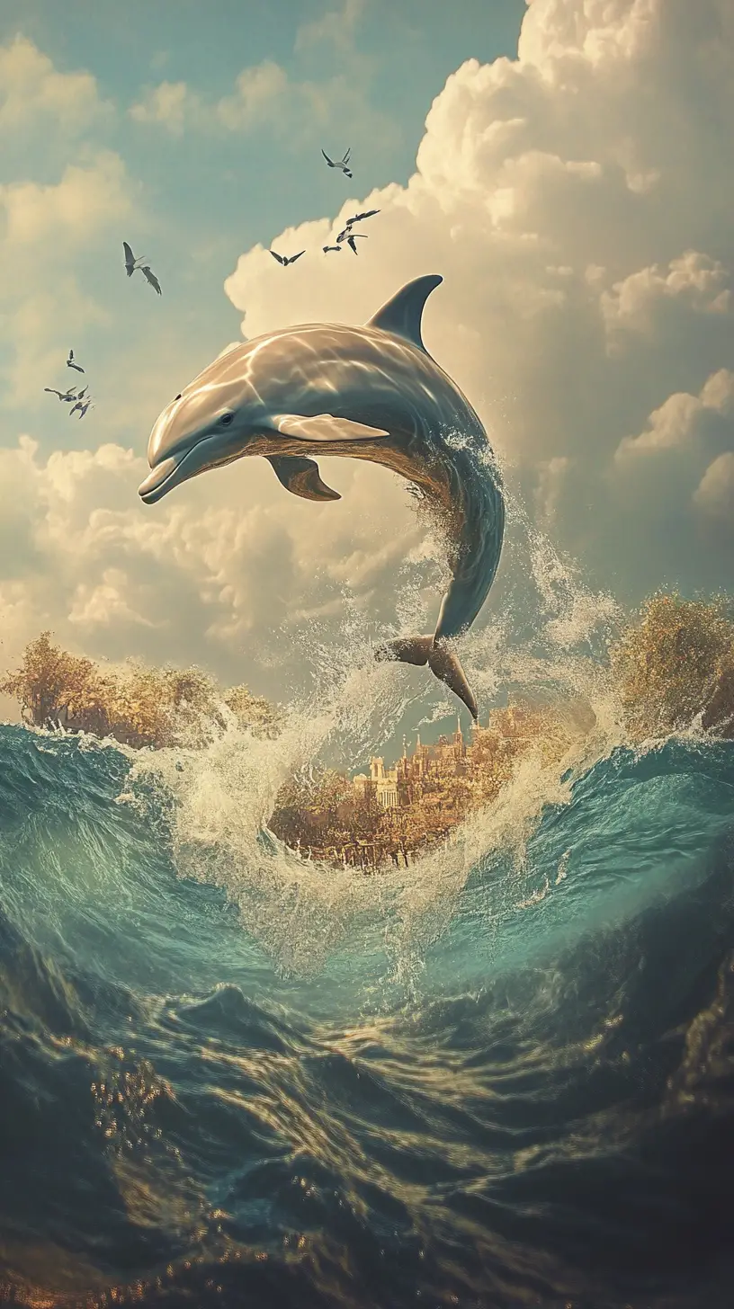 Surreal illusion of a dolphin in a strange dreamlike scene