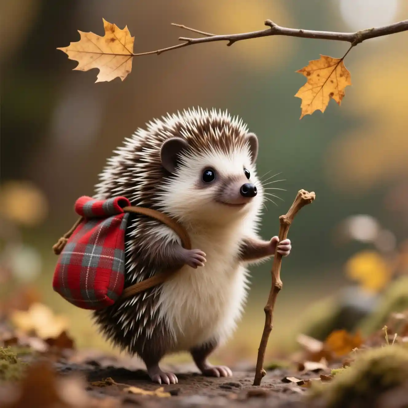 Whimsical Hedgehog Traveler In Soft Autumn Forest