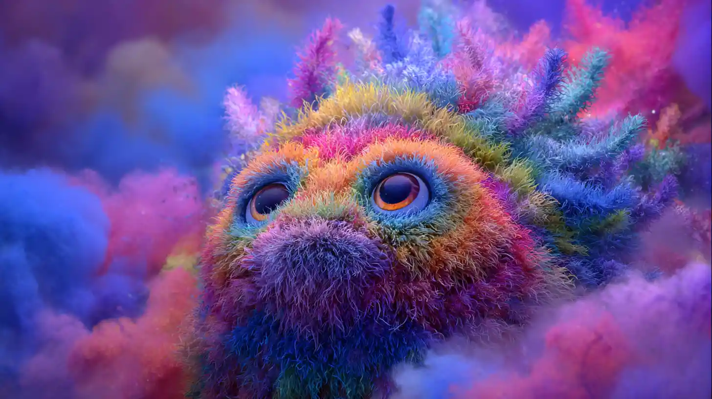 Colorful fantasy creature in a dreamy imaginary landscape