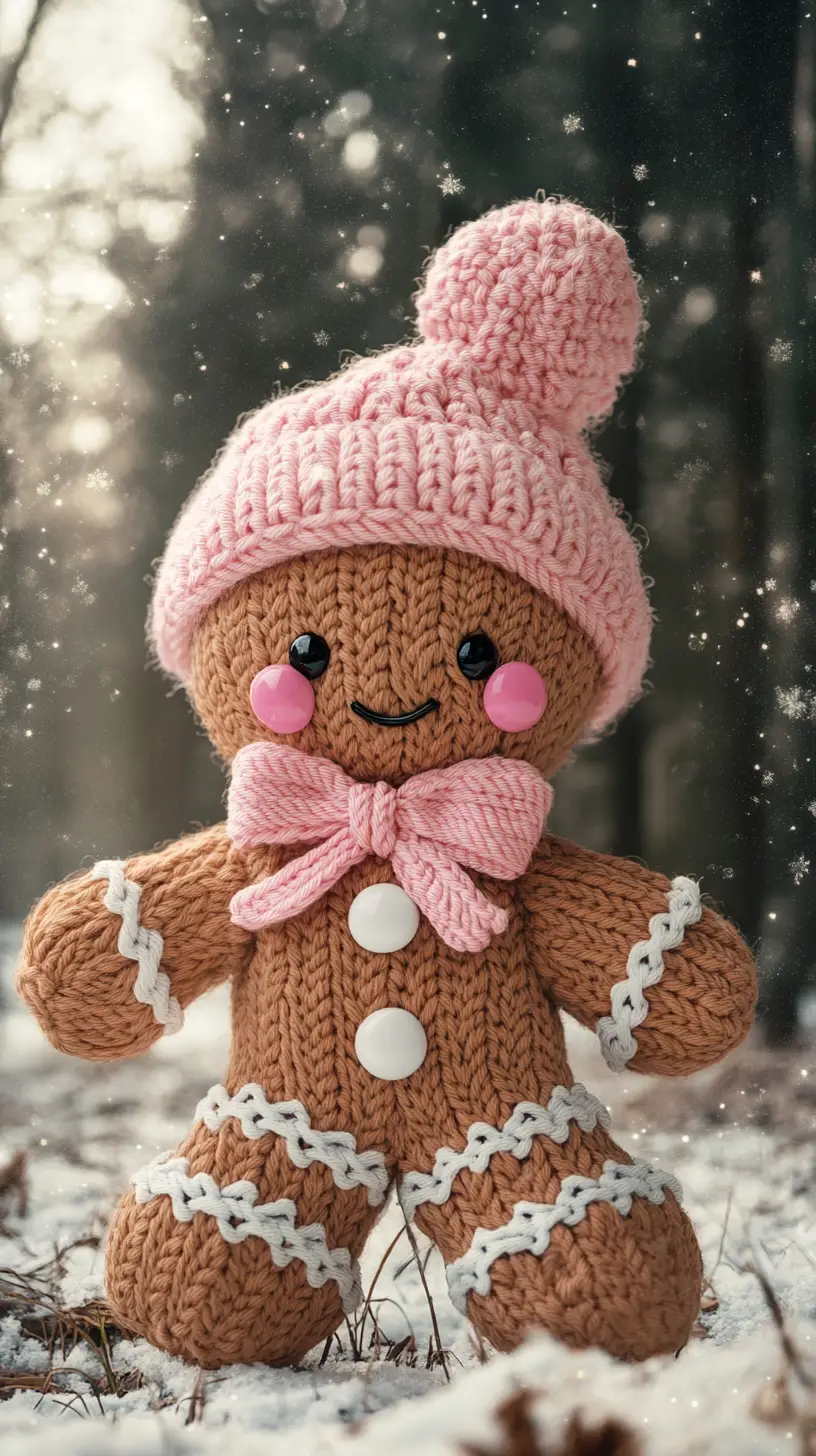 Illustrazione Digitale di Omino di Pan di Zenzero all’Uncinetto con Cappello Rosa