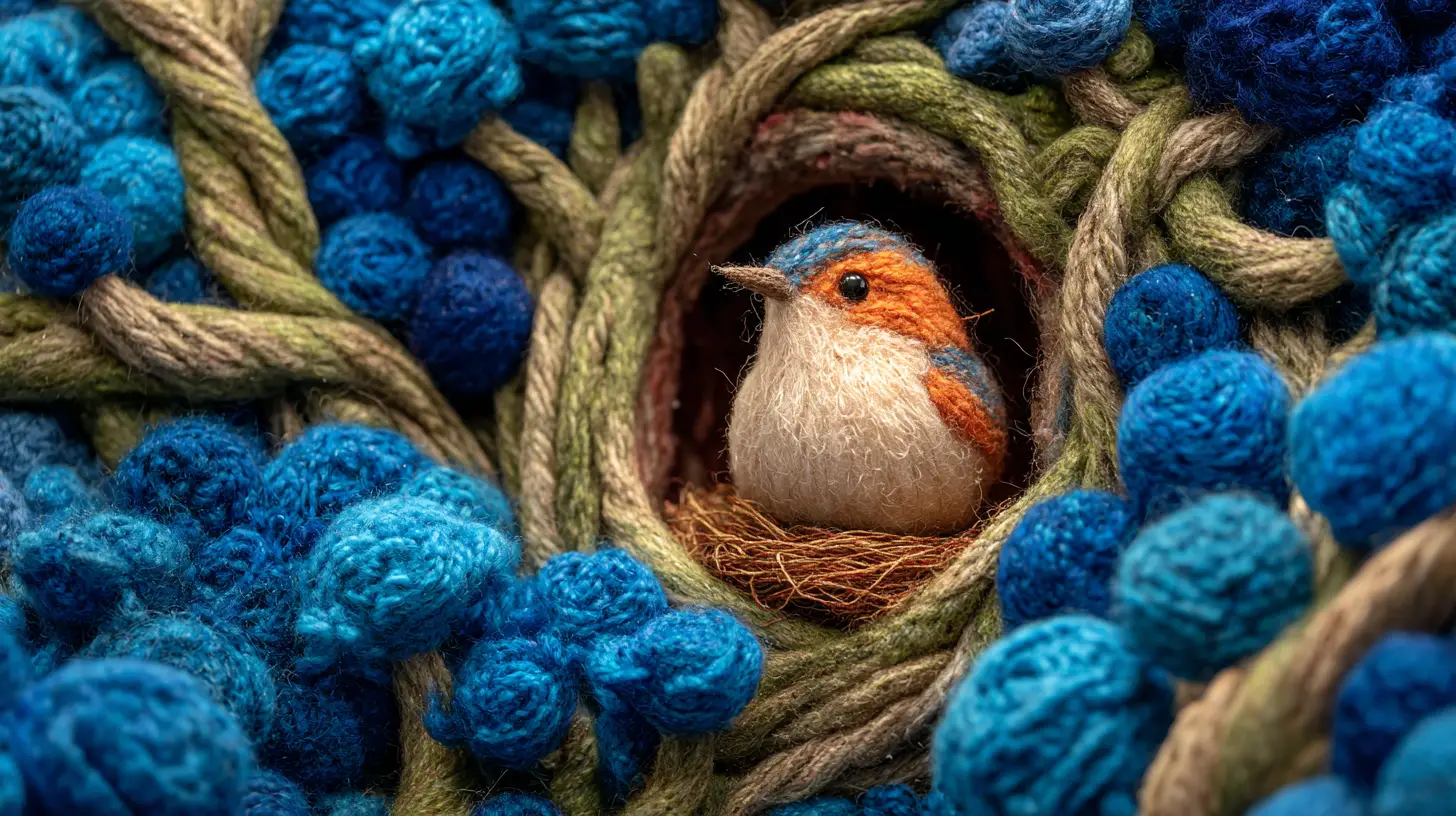 Whimsical Wool Bird In A Cozy Treehouse Nest